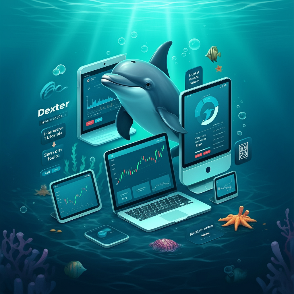 Dexter the Dolphin with his Forex trading tools in the sea